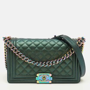 Chanel Boy Medium Metallic Green Quilted Leather Flap Bag